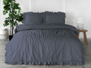 ekskluzywna pościel bawełniana z falbanką 200x220 NATURAL GREY 
