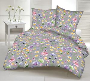 szare kwiaty malowane pościel bawełniana PREMIUM POLSKA 160x200