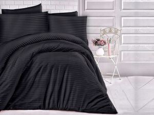 czarna pościel satyna bawełniana EXCLUSIVE 160x200 CIZGILI BLACK