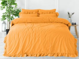 musztardowa ekskluzywna pościel bawełniana 160x200 z falbanką LIMONADE
