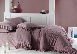 ekskluzywna pościel bawełniana z falbanką 220x200 PALE MAUVE