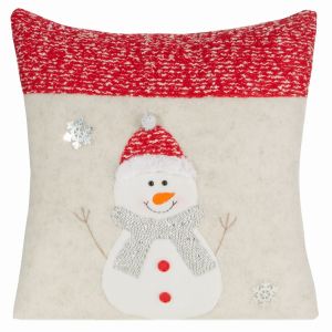 srebrno-czerwona poszewka świąteczna bałwan SNOW 40x40 EUROFIRANY 