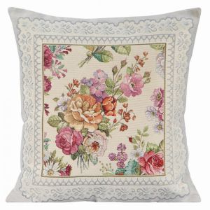 srebrna poszewka dekoracyjna gobelinowa tkana kwiaty 45x45 EUROFIRANY