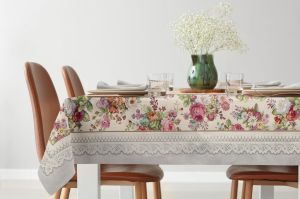 srebrny bieżnik kwadrat gobelin kwiaty 100x100 EUROFIRANY