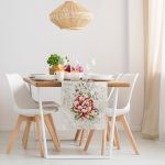 czerwony obrus gobelin szenilowy szarfa kwiaty 45x140 EUROFIRANY