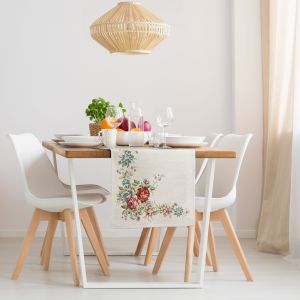 naturalny obrus gobelin szenilowy szarfa kwiaty 45x140 EUROFIRANY