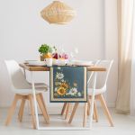 niebieski obrus gobelin szarfa słoneczniki 45x140 EUROFIRANY