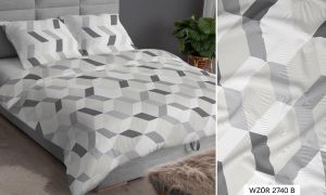 biało szara pościel z satyny bawełnianej 220x200 z motywem geometrycznym 2740B