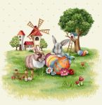 króliki z pisankami poszewka dekoracyjna gobelin 45x45 IRYS