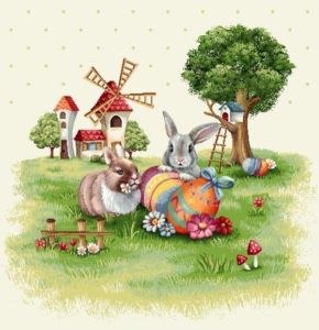 króliki z pisankami poszewka dekoracyjna gobelin 45x45 IRYS