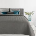 grafitowa narzuta o lnianej strukturze w jodełkę 170x210 LEN 3 EUROFIRANY