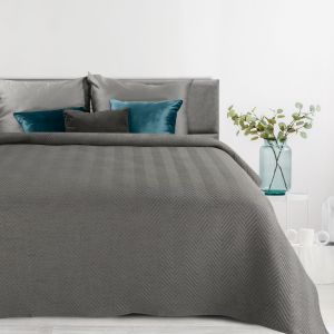 grafitowa narzuta o lnianej strukturze w jodełkę 220x240 LEN 3 EUROFIRANY