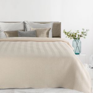 kremowa narzuta o lnianej strukturze w jodełkę 170x210 LEN 3 EUROFIRANY