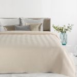 kremowa narzuta o lnianej strukturze w jodełkę 200x220 LEN 3 EUROFIRANY