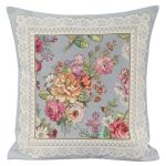 popielata poszewka dekoracyjna gobelinowa tkana kwiaty 45x45 EUROFIRANY