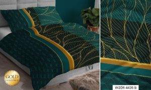 ciemno turkusowe liście pościel z motywem florystycznym z satyny bawełnianej gold collection 4435B