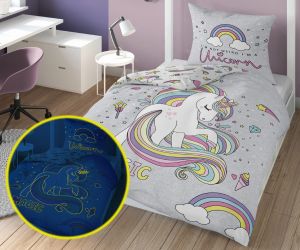 jednorożec ŚWIECĄCA pościel bawełniana dla dzieci 160x200 młodzieżowa 2917A