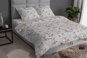 szara pościel z satyny bawełnianej kwiat jabłoni 220x200