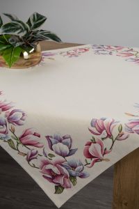 naturalny obrus gobelin kwiaty 100x100 EUROFIRANY