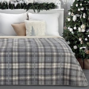 szary koc świąteczny w kratę 200x220 SANTA EUROFIRANY