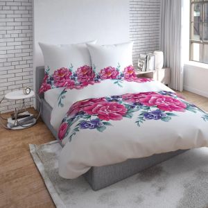 biało różowa pościel z satyny bawełnianej 220x200 2560B