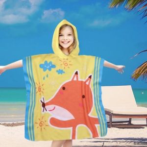 lisek poncho ręcznik z mikrofibry plażowy dla dzieci z kapturkiem 60x60 COTTON WORLD