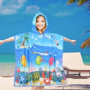 skarb oceanu poncho ręcznik z mikrofibry plażowy dla dzieci z kapturkiem 60x60 COTTON WORLD