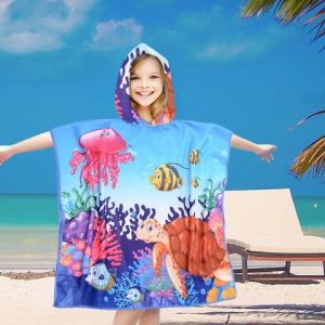 żółw poncho ręcznik z mikrofibry plażowy dla dzieci z kapturkiem 60x60 COTTON WORLD