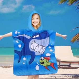 shark poncho ręcznik z mikrofibry plażowy dla dzieci z kapturkiem 60x60 COTTON WORLD