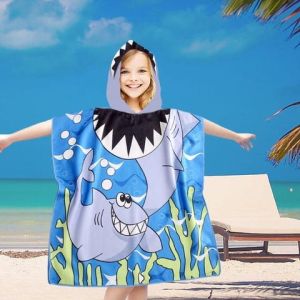 rekin poncho ręcznik z mikrofibry plażowy dla dzieci z kapturkiem 60x60 COTTON WORLD