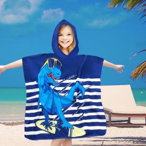 t-rex poncho ręcznik z mikrofibry plażowy dla dzieci z kapturkiem 60x60 COTTON WORLD