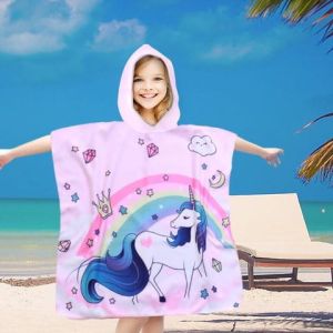 unicorn poncho ręcznik z mikrofibry plażowy dla dzieci z kapturkiem 60x60 COTTON WORLD