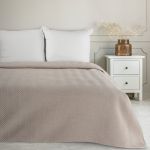 beżowa narzuta o lnianej strukturze w jodełkę 220x240 LEN 3 EUROFIRANY