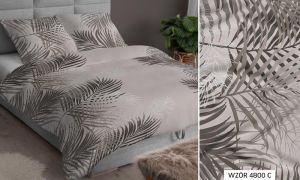 beżowe liście pościel z motywem florystycznym z satyny bawełnianej silver collection 4800C