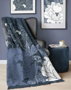 koc bawełniano-akrylowy w kwiaty 150x200 z frędzlami fashion collection 097 JB DETEXPOL