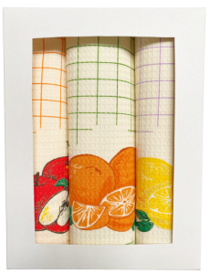 owoce komplet ścierek kremowych kuchennych pudełko gofra