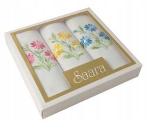 haftowane chusteczki do nosa damskie kwiaty eleganckie pudełko 3-PAK 30x30 SAARA