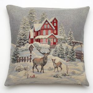 czerwony domek poszewka dekoracyjna gobelin 45x45 IRYS