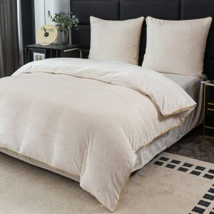 kremowa pościel z mikrofibry miś plusz z lamówką SHK 2824 COTTON WORLD