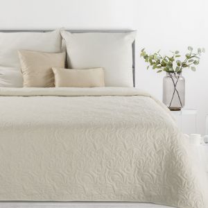 kremowa narzuta o lnianej strukturze  200x220 LEN 4 EUROFIRANY