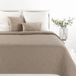 beżowa narzuta o lnianej strukturze  200x220 LEN 4 EUROFIRANY