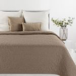 brązowa narzuta o lnianej strukturze 220x240 LEN 4 EUROFIRANY