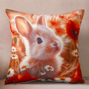 królik w makach poszewka 40x40 drukowana z miękkiego weluru 2 sztuki PA-290