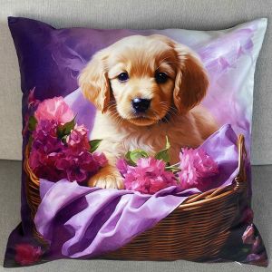 piesek w kwiatach poszewka 40x40 drukowana z miękkiego weluru 2 sztuki PA-250