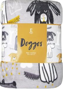 szary koc dziecięcy z pieskami DOGGOS 150x200 ESSEX