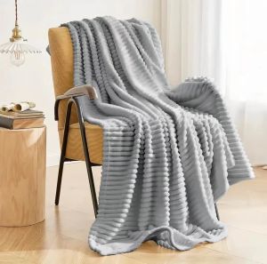 popielaty koc w pasy paris luxu 160x200 mikrofibra