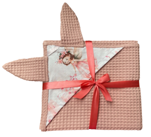 pudrowy ręcznik wafel z kapturkiem królik okrycie kąpielowe 75x75