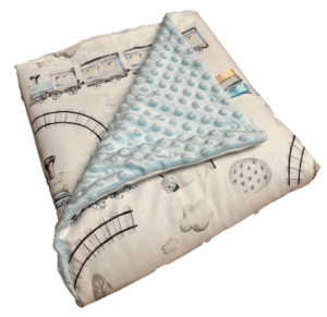 pociąg niebieski kocyk minky 75x100