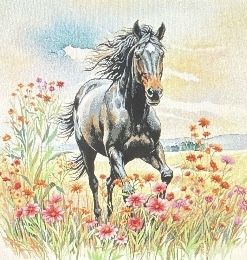 koń czarny poszewka dekoracyjna gobelin 45x45 IRYS