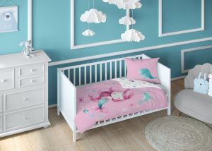 syrenka Marzenka dwustronna pościel bawełniana maya moo 100x135 + 40x60 do łóżeczka 5512A